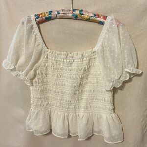 Elegant White Smocked Blouse